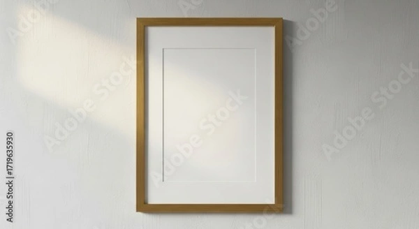 Fototapeta Empty Picture Frame on Textured Wall with Natural Sunlight Shadow