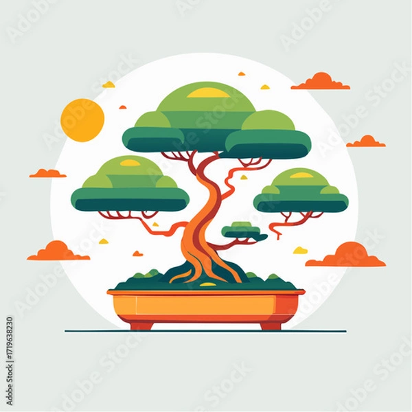 Fototapeta Pixel Art Bonsai Tree in Pot under Sunny Sky