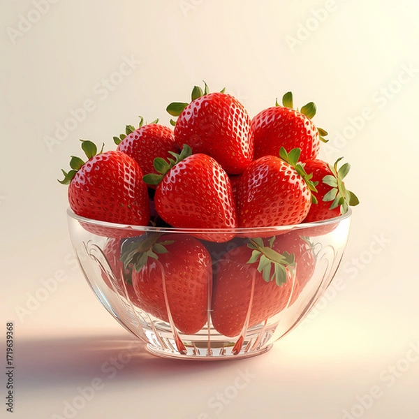 Fototapeta Strawberry Bowl: A close-up shot of a crystal bowl filled with luscious, vibrant red strawberries, a symbol of freshness and natural sweetness.