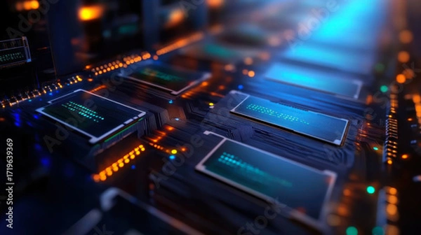 Fototapeta circuit board futuristic server code processing