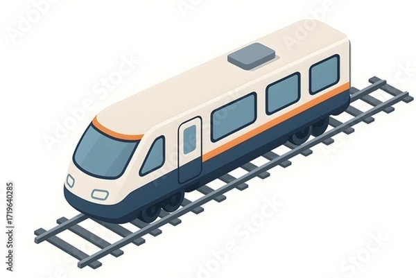 Fototapeta Modern train traveling on elevated tracks in a clean urban environment during daylight hours