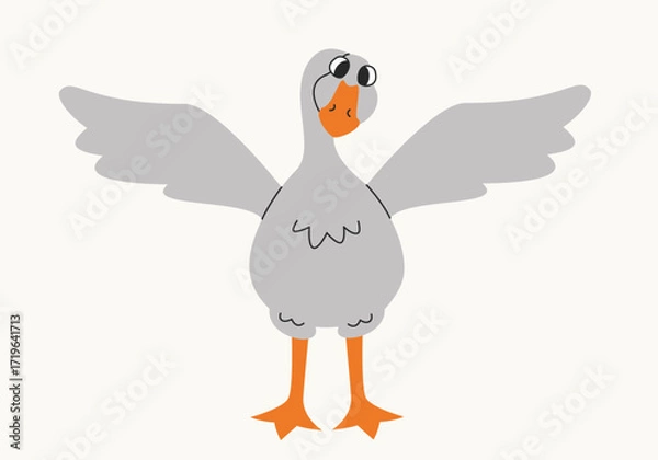 Fototapeta Different poses of goose. Cute bird in linear flat style.