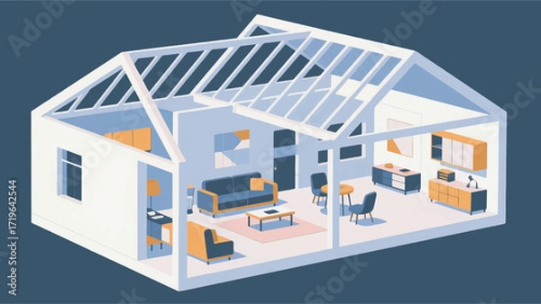 Fototapeta Illustration Of A House Model With Layout And Furniture Inside Vector Design Template