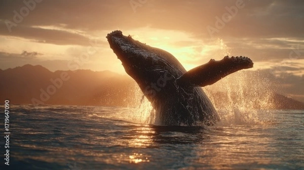 Obraz Humpback Whale Breaching Powerfully Above Ocean Surface