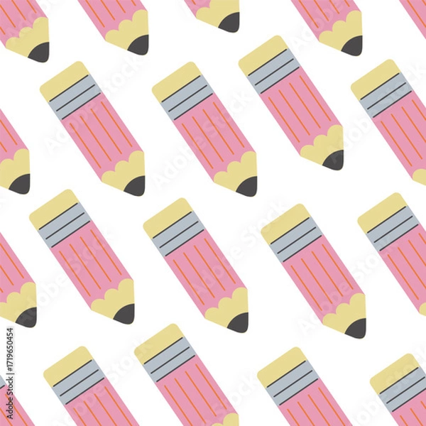 Fototapeta seamless pattern with pink pencil in doodle style. Element for background, wallpaper, banner, backdrop, decoration, wrapping, packaging, prints, textile