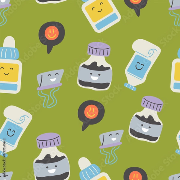 Fototapeta seamless pattern with school elements in doodle style. Element for background, wallpaper, banner, backdrop, decoration, wrapping, packaging, prints, textile