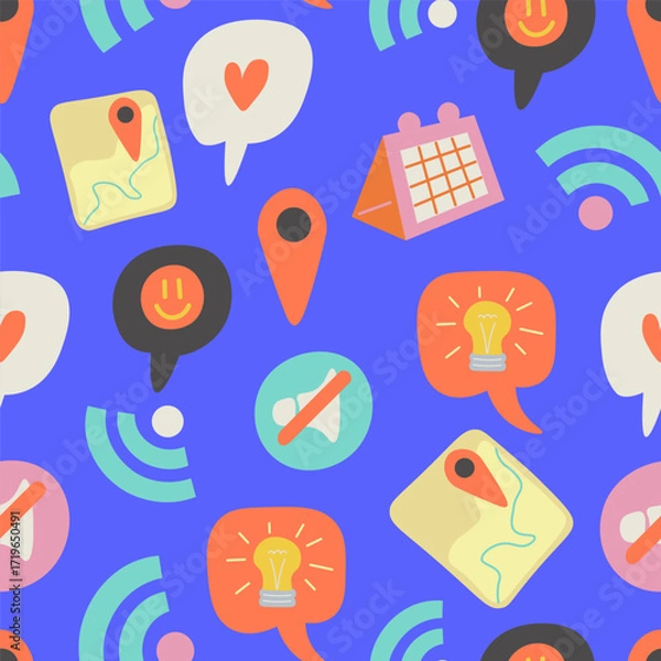 Fototapeta seamless pattern with infographics elements in doodle style. Element for background, wallpaper, banner, backdrop, decoration, wrapping, packaging, prints, textile