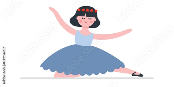 Fototapeta A young dancer gracefully performs a ballet pose, set against a minimalist, clean background. A charming ballet dancer practices, conveying a sense of joy, dedication, and elegance through movement.