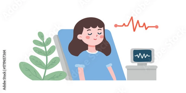 Fototapeta A tranquil scene unfolds, depicting a patient in a hospital setting, resting peacefully in bed. The illustration captures the essence of calm and care within a healthcare environment.