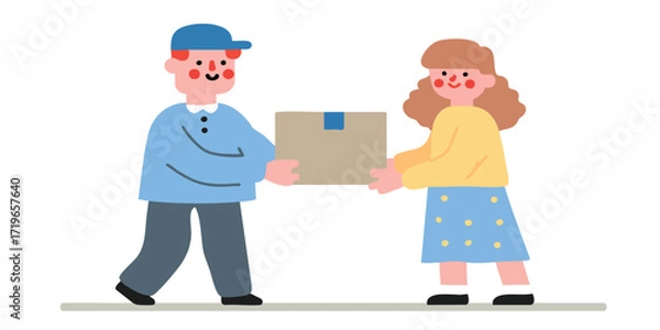 Fototapeta A kind delivery person handing over a package to a cheerful client, fostering a sense of reliability and service.