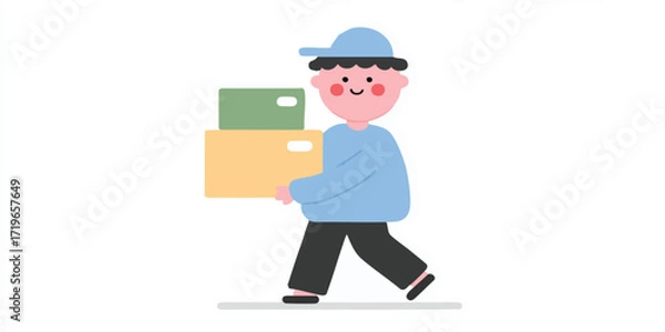 Fototapeta A cheerful delivery person joyfully transports packages, capturing the essence of reliable service. 