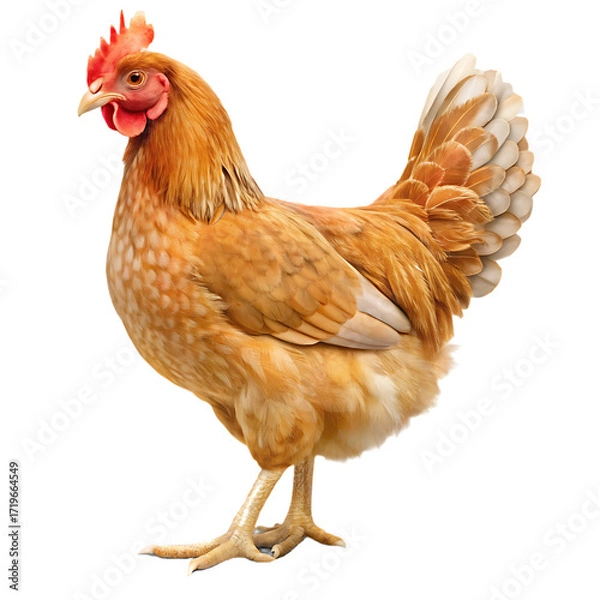 Fototapeta A Single Brown Hen Standing Profile on a Transparent Background chicken bird isolated on a transparent background