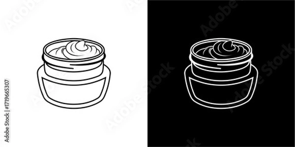 Fototapeta Outline drawing of a cosmetic jar filled with cream.