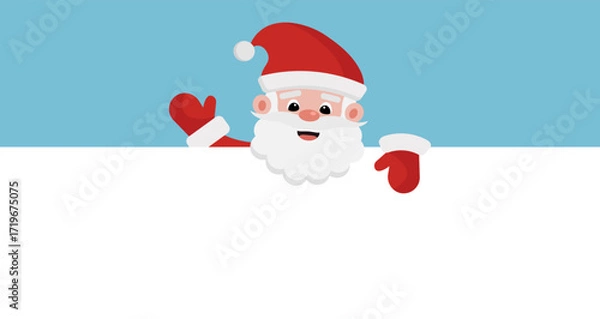 Fototapeta Santa Claus Christmas template. Cute festive winter banner with xmas character and empty space for text. Vector illustration.