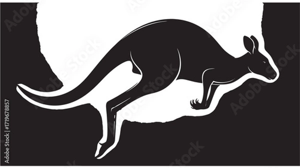 Obraz Jumping Kangaroo Silhouette Vector illustration Black and white design Australian animal wildlife graphic Mini