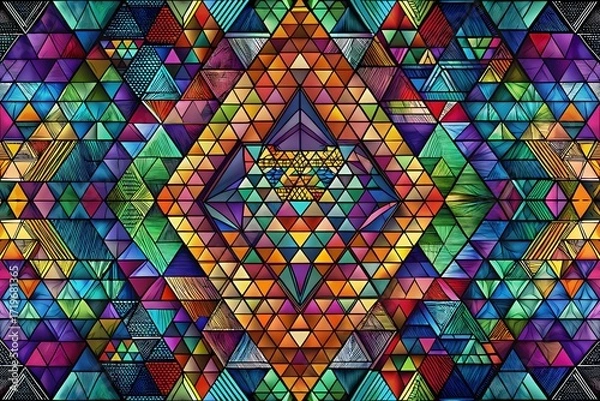 Fototapeta Vibrant Kaleidoscopic Abstract Pattern with Interlocking Triangles in Multicolour Geometric Design