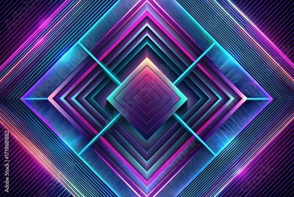 Fototapeta Futuristic Symmetrical Diamond Pattern with Vibrant Neon Colours and Kaleidoscopic Digital Effect