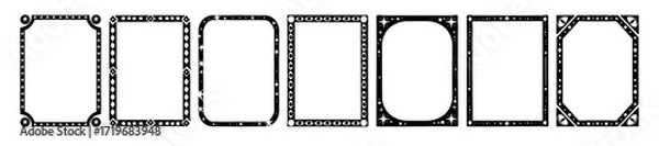 Fototapeta Magic black frame set, hand drawn star tarot card border stamps, vector abstract mystic collection. Rectangle empty vintage banner, minimal horoscope esoteric decor. Magic frame fantasy graphic design