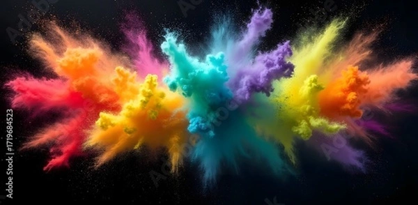 Fototapeta Vibrant Colourful Powder Explosion on Dark Background with Dynamic Swirls and Energy Burst