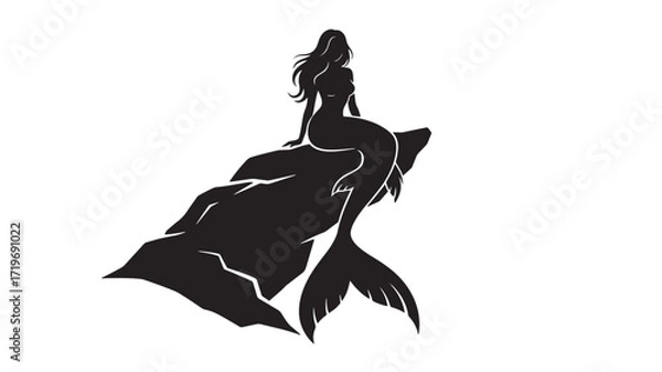 Obraz Mermaid silhouette sitting on rock ocean creature mythical sea creature fairytale creature fantasy creature da