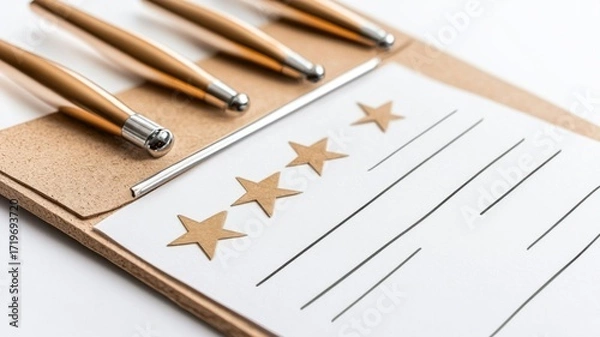 Fototapeta Isolated clipboard with feedback form featuring rating scale and comment space. Survey research answer checklist