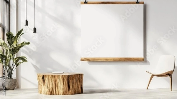 Fototapeta Horizontal checklist projection onto a white wall in a minimalistic office with modern lighting. Survey research answer checklist