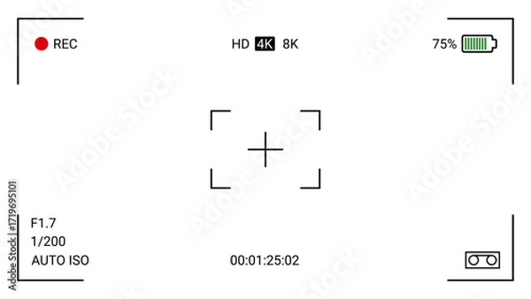Fototapeta Realistic Video Camera Frame Viewfinder Overlay or photo frame recorder flat style design vector stock illustration
