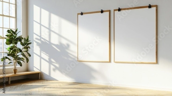 Fototapeta Minimalistic office with checklist projected onto white wall and modern lighting. Survey research answer checklist