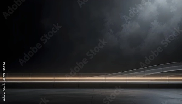 Fototapeta Sleek Dark Black and Neutral Grey Banner Background with Subtle Light Layered Stripe Design