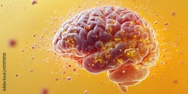 Fototapeta Abstract orange brain, 3D render, intelligence concept.