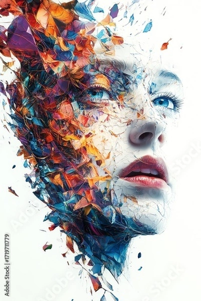 Fototapeta Abstract colorful portrait, fragmented face, vibrant art.