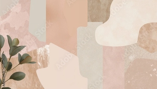 Fototapeta Abstract Art Print: Earthy Tones and Greenery