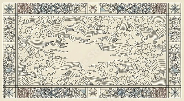 Obraz Elegant sky background with decorative border for invitation card design