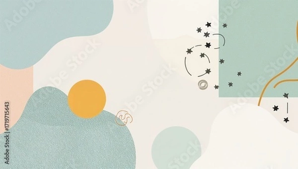 Fototapeta Abstract Pastel Dreamscape: A Whimsical Composition of Shapes, Stars, and Serene Hues