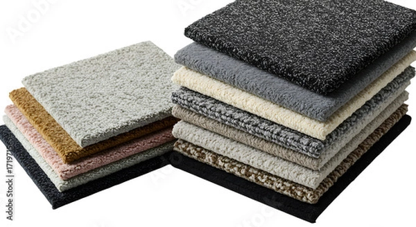 Obraz Multi-color carpet swatches show texture; reflective surface provides lighting for product display, presentations.