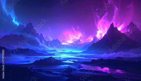 Fototapeta Abstract overlay color blue purple glow gradient background. Ultraviolet glow on a dark abstract background. Empty wallpaper template.