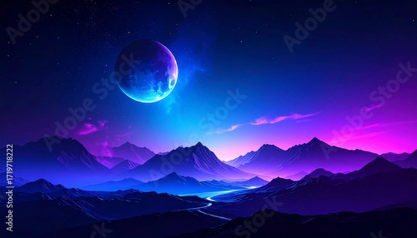 Fototapeta Abstract overlay color blue purple glow gradient background. Ultraviolet glow on a dark abstract background. Empty wallpaper template.