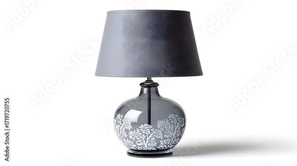 Fototapeta Sophisticated glass table lamp with intricate floral pattern and sleek, contemporary design, creating a refined and stylish ambiance.