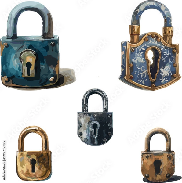 Fototapeta set of padlocks in color style isolated on white