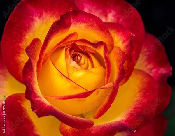 Obraz Close-up of a vibrant red and yellow rose