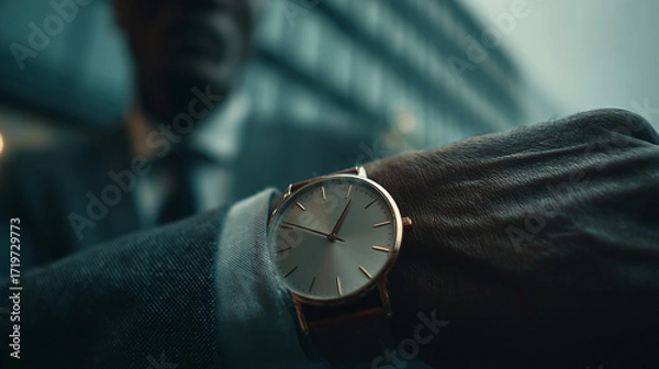 Fototapeta Close-up shot of a man checking his watch indoors calmly