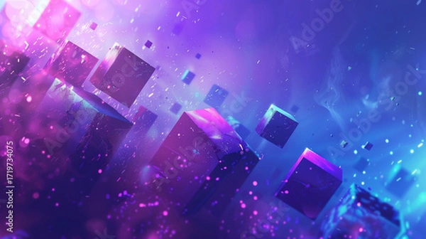 Obraz ネオンカラーのキューブが浮いている背景