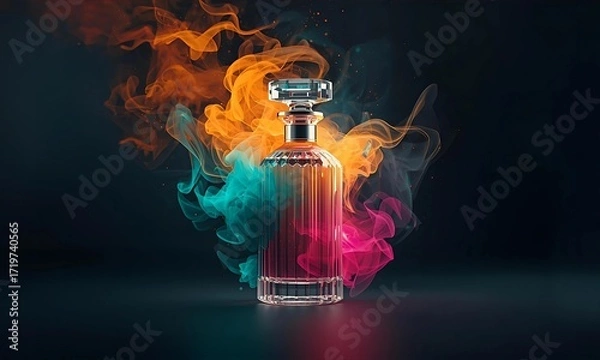 Fototapeta Artistic Perfume Bottle with Colourful Smoke Effect