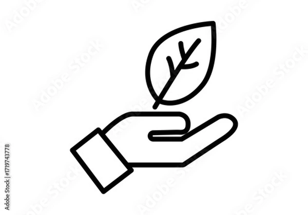 Fototapeta Icono negro de mano sosteniendo hoja