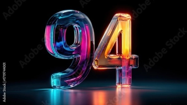 Obraz 3D number 94 in neon colors on dark background