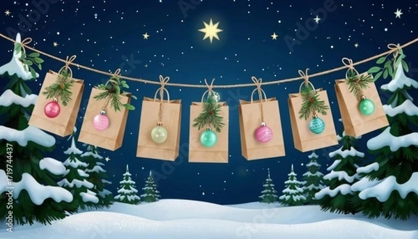 Obraz Advent calendar made of paper bags. Eco friendly advent calendar. Christmas advent calendar 