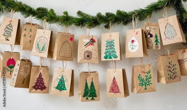 Obraz Advent calendar made of paper bags. Eco friendly advent calendar. Christmas advent calendar 