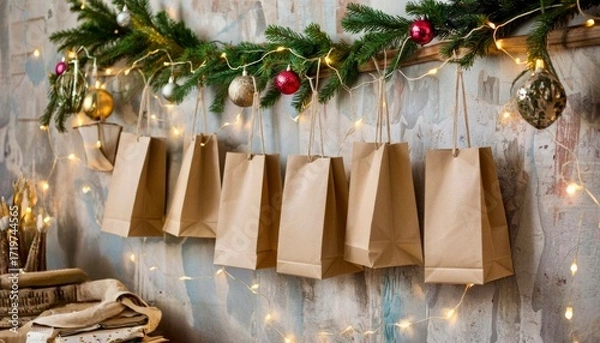 Obraz Advent calendar made of paper bags. Eco friendly advent calendar. Christmas advent calendar 