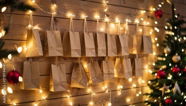 Obraz Advent calendar made of paper bags. Eco friendly advent calendar. Christmas advent calendar 