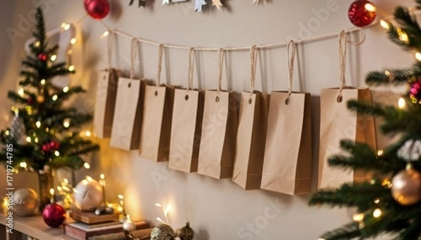 Obraz Advent calendar made of paper bags. Eco friendly advent calendar. Christmas advent calendar 